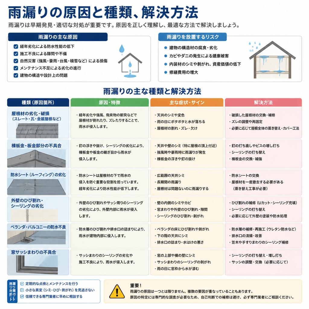 リフォームで解決できる雨漏りの種類