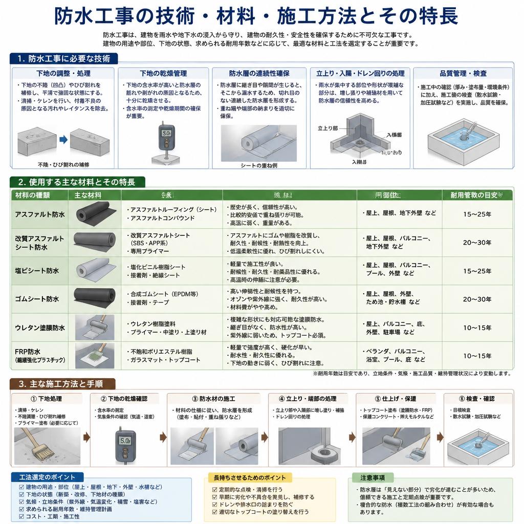 防水工事の種類とその特長